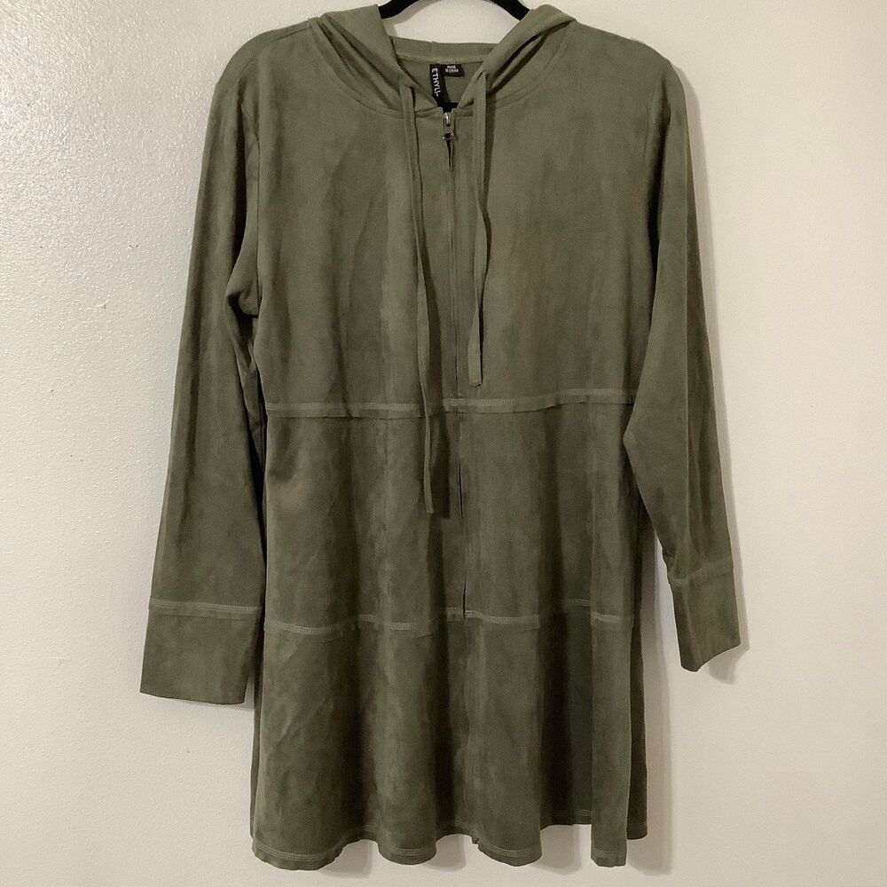 Ethyl Green Faux Suede‎ Fairy Grunge Goblincore Oversided Tiered Hoodie Jacket L